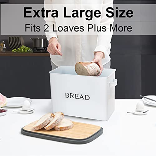 Extra Large White Bread box Vertical Vintage Metal Bread Bin With Lid
