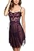 Avidlove Lingerie for Women Lace Babydoll Sexy Chemise V Neck Mesh Sleepwear Purple Large