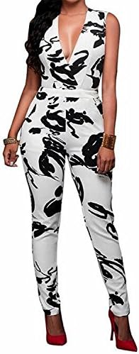 Roberoody Fashionable Women Sexy Deep V-Neck Fitted Waist Club Long Rompers 1X-Small