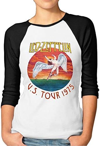 HUANGLING QING U.s. Tour 1975 Rock Led Zeppelin Women's 3/4 Sleeve Raglan Shirt Black