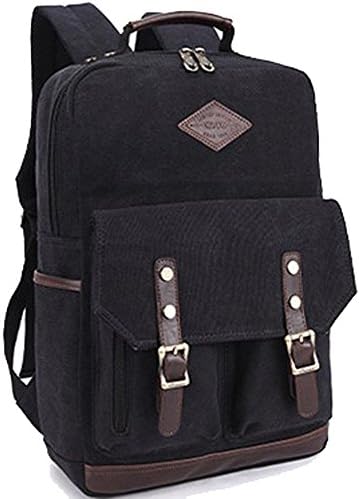 Vintage Style Canvas School Backpack Schoolbag Casual Travel Laptop Bag (16.9"H4.7"W11.4"L, Black)