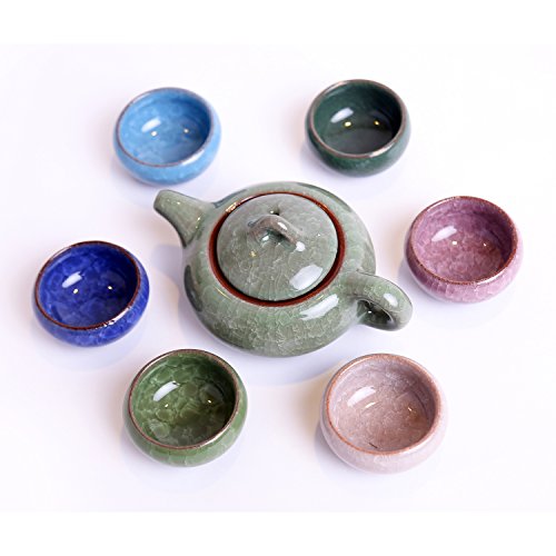 7 PSC Ice-Cracked Glaze Ceramic Japanese &amp; Chinese Kung Fu Tea Set