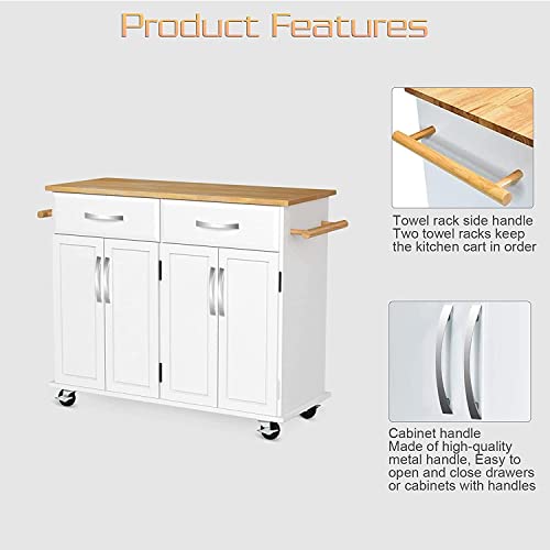 QCen Kitchen Island on Wheels with Large Storage and Drawers