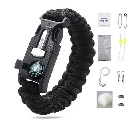 iRainy Paracord Bracelet W 16-Piece Survival Gear Kit Includes 11-Piece Fishing Gear (8