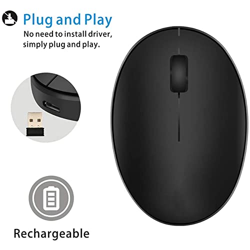 Uiosmuph Mini Rechargeable Wireless Computer Mouse, 2.4GHz, Silent Optical Mouse with USB Receiver, Auto Power Off, 3 Buttons, 1000 DPI for Laptop/PC (Black)