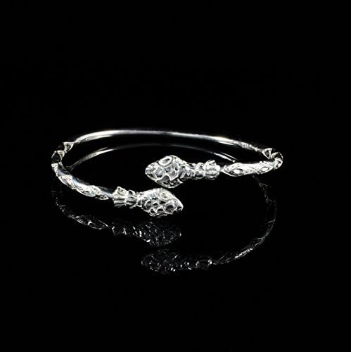 West Indian Bangle with Snake Heads Handmade in 925 Sterling Silver 150 gauge - Size 9"