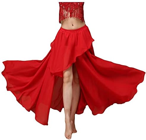 MUNAFIE Belly Dance Side Slit Skirt Layer Chiffon Gypsy Jupe