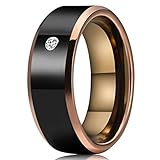 Three Keys Jewelry 8mm Tungsten Wedding Ring Black CZ Inlay Rose Gold Edge Wedding Band Engagement Ring
