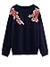 Romwe Women's Loose Long Sleeve Casual Embroidered Floral Sweatshirt Top