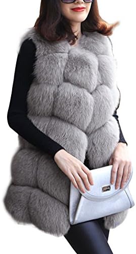 BAINASIQI Women's Warm Gilet Outwear Long Slim Vest Faux Fox Fur Elegant Waistcoat Jacket Coat