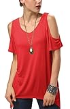 Urban CoCo Women's Vogue Shoulder Off Wide Hem Design Top Shirt - X-Large - Red