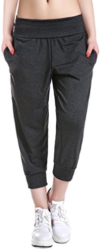 Ruaiong Women's Sports yoga Harem pants Alphabetical personality Fitness Capri (US 6, Grey)