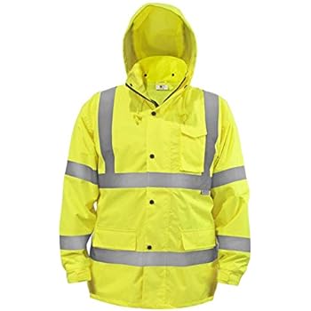 JORESTECH Safety Rain Jacket Waterproof Reflective High Visibility with Detachable Hood and Interior Mesh Yellow/Lime ANSI Class 3 Level 2 Type R JK-03 (XL)