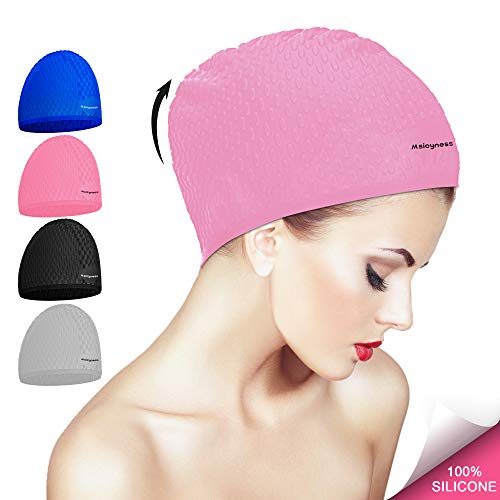 Msicyness Swim Cap for Long/Curly Hair 100% Silicone Swimming Hat for Adult Swimming Pool Laps Latex Rubber Reduce Water Intake Men Women UV Guys Girl Bathing Cap