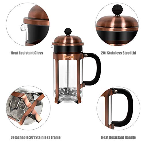 Glass French Press Coffee Maker (34 oz, about 8 cups), 1000 ml Stainless Steel Coffee Press with 3 Extra Filter Screens, Borosilicate Glass with Heat Resistant Handle