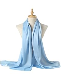 Bellonesc Silk Scarf 100% silk Long Lightweight Sunscreen Shawls for Women (light blue)