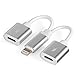 iphone Lightning Charge & Audio Cable, Lightning to Double Lightning 2 Lightning Port For iPhone 7/ 7 Plus/ iPad, Support Music Control, Charger and Phone Communication (White- Silver) (silver)
