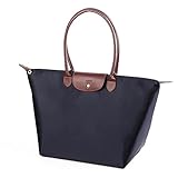 NANJUN Women's Waterproof Handbag Foldable Tote Shoulder Bag(navy blue L)