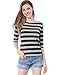 Allegra K Women's Halloween Elbow Sleeves Top Round Neck Slim Fit Tee Casual Printed T-Shirt Medium Black