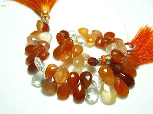 AAA-Tangerine Quartz Faceted Shaded Pear Briolette -7" Strand -Stones Measure- 7x6-11x7mm by Gemswholesale
