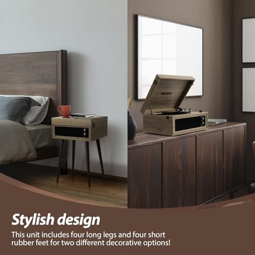 3 Speed Turntable, Bluetooth Disc Turner with Built-in Speakers and Detachable Legs, USB Playback and Vinyl USB Recorder, Oatmeal