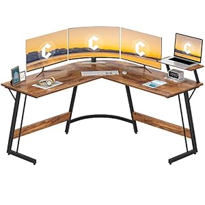 Cubiker Modern L-Shaped Desk Computer Corner Desk, PC Laptop Writing Study Desk for Home Office Wood & Metal, Dark…