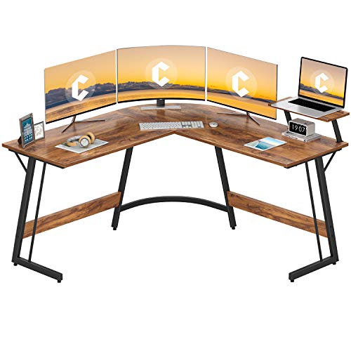 Cubiker Modern L-Shaped Desk Computer Corner Desk, PC Laptop Writing Study Desk for Home Office Wood & Metal, Dark…