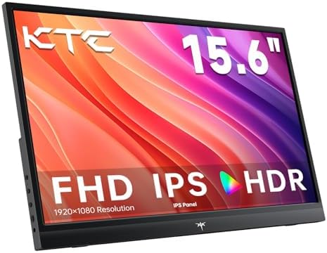 Portable Monitor 15,6" 1080P FHD IPS, USB-C & Mini HDMI Tragbarer Externer Bildschirm, Ultraleichter Reise-Gaming-Monitor mit Standfuß & Lautsprechern, für Laptop/PC/Mac/PS3/PS4/PS5/Xbox, Schwarz