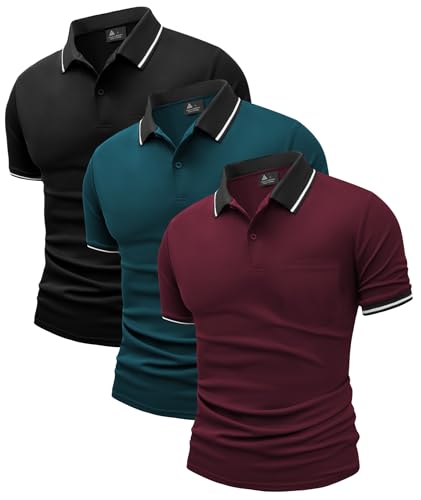 JACKETOWN 3 Pack Men's Short Sleeve Polo Shirts Lightweight Breathable Golf Casual Adult Multipack Tennis Tees