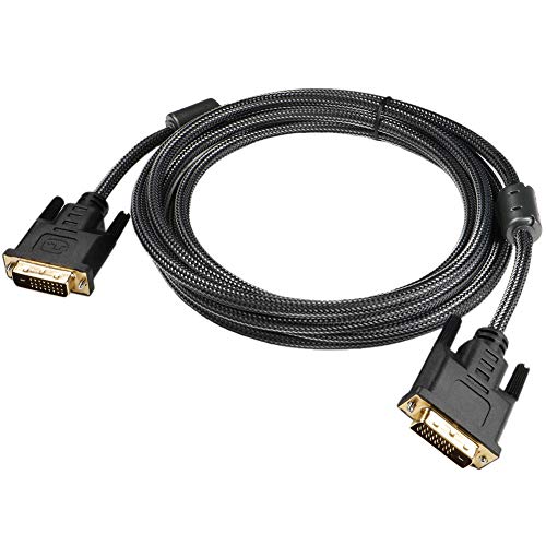 DVI Cable 6FT, DVI-D to DVI-D (24+1)- M/M Double Shielding Digital Cord with Two Ferrite Core and PET Braided for Gaming, DVD, Laptop, HDTV and Projector - Gold Plated