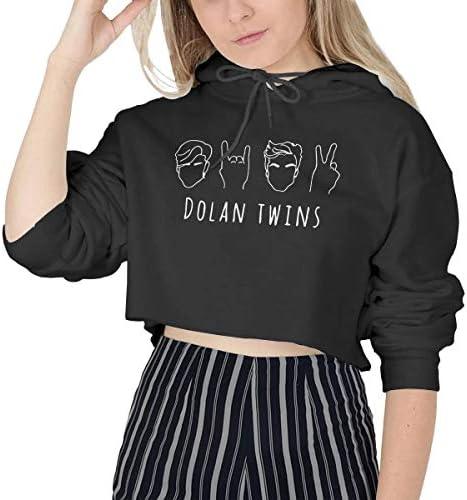 Dolan Twins Logo Women's Long Sleeve Cat Ear Crop Top Hooded Pullover