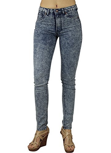 Alfa Global Junior's High-Rise Skinny Acid Wash Denim Pants (17, Light Blue Acid)