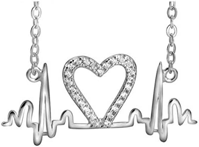 AROUND 101 Sterling Silver Heartbeat Lifeline Charm Pendant Necklace for Women,18"