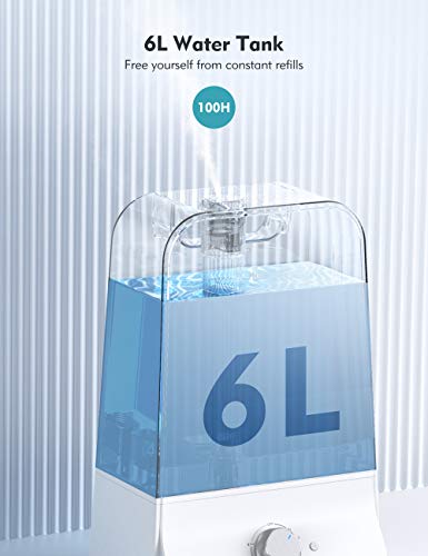 Homech 6L Cool Mist Humidifiers Quiet Ultrasonic Humidifier 100 Hours, Easy to Clean, for Nursery Ba - //coolthings.us
