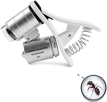 Edoking 60X Zoom Clip-On Type Cellphone Microscope Magnifier with LED/UV Lights for Universal SmartPhones iPhone Samsung HTC Blackberry Nokia Sony and Tablets (silver)