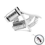 Edoking 60X Zoom Clip-On Type Cellphone Microscope Magnifier with LED/UV Lights for Universal SmartPhones iPhone Samsung HTC Blackberry Nokia Sony and Tablets (silver)