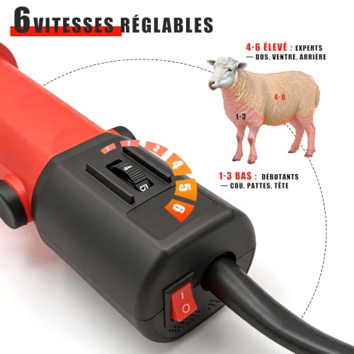 1000 W Electric Sheep Trimmer Machine with 6 Adjustable Speeds Professional Shearing Machine for Pets Wool Goat with Carry Case (Red)
