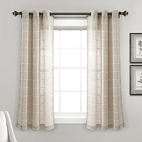 Lush Decor Farmhouse Textured Grommet Sheer Window Curtain Panel Pair, 38 W x 63 L, Neutral