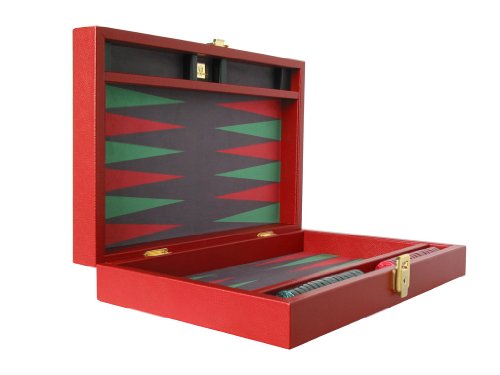 Zaza & Sacci Backgammon Board Game Set - (16" Leather/Microfiber Case) - Red