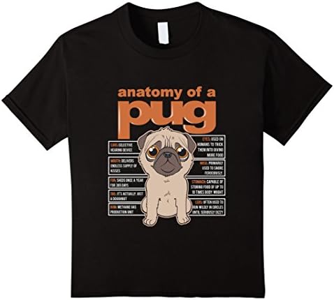 Kids Anatomy Of A Pug Funny Tee Full Color T-Shirts 8 Black