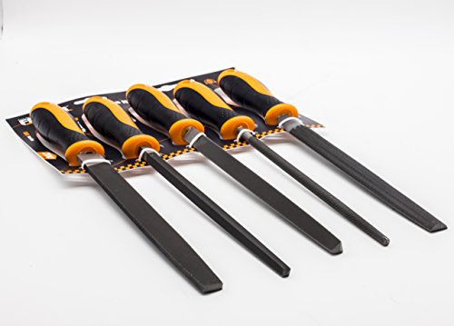 Finder 5PC 8'' Wood Rasp Hand File Set with Rubber Grip + Plastic Handles - Includes Hand Cut Round, Half-round, and Flat Rasp File Kit - Curved and Flat Tools Give Variety of Woodworking Options