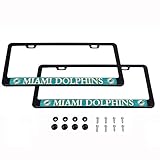 CHNNFC 2 Pack Luxury Stainless Steel License Plate Frame and Colored Auto Emblem (Miami Dolphins)