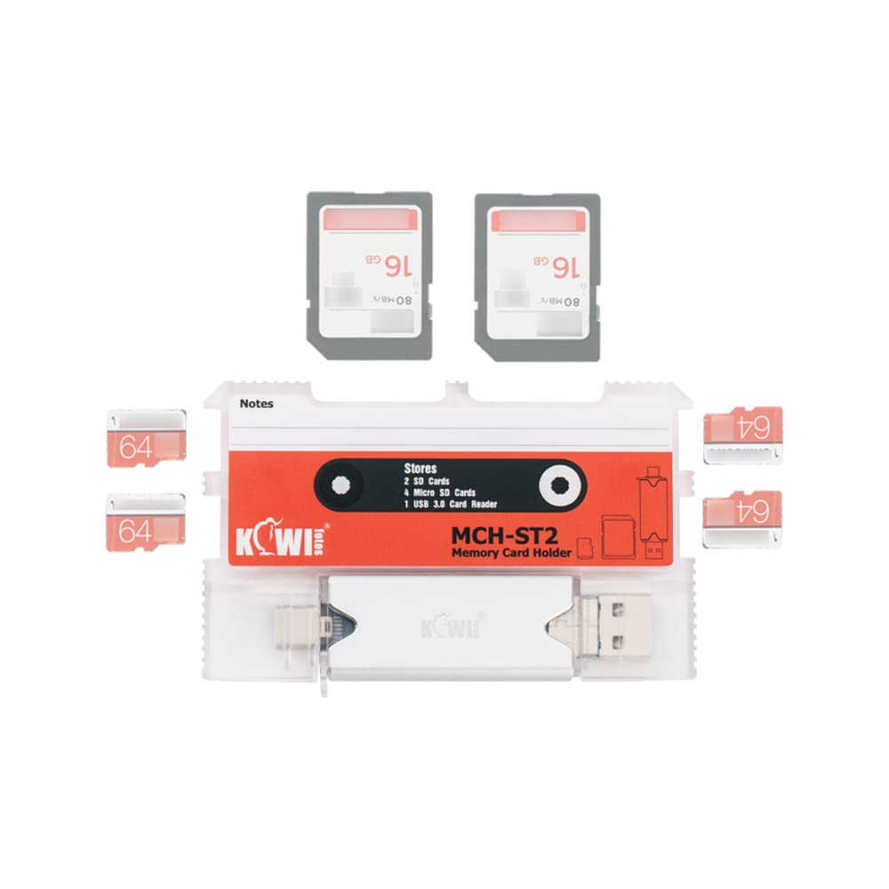 KIWIFOTOS Portable Memory Card Case Holder with USB 3.0 Card Reader for 2 SD Cards and 4 MSD, TF Cards (Red)