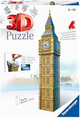 3D Puzzle 12554 - Big Ben - Der weltbekannte Uhrenturm aus London, offiziell seit 2012 Elizabeth Tower genannt, als dreidimensionales Modell zum selber Puzzeln ab 8 Jahren