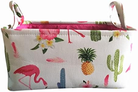 LEELI Rectangular Canvas Storage Basket Collapse Fabric Cartoon Storage Cube Bin With Handles for Organizing Kids Toy/Playroom Organization/Toy Bin/Closet/Shelf Baskets/Baby Hamper (flamingo)