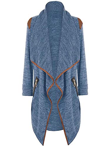 YOMXL Women Cardigan Open Front Long Sleeve Knitted Long Coat Casual Autumn Thin Outwear Coat with Pockets (Blue, L) - Thumbnail 3