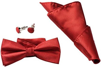 Men's Solid Formal Banded Pre-tied Bow Ties Set by GradeCode (Wine Red)