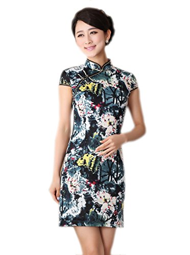JTC Women Cheongsam Chinese Dress Cup Sleeve Tie Dye