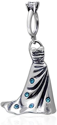 Charmstar Wedding Dress Dangle Charm with Australian Crystal Authentic Sterling Silver Pendant Bead for European Bracelet Compatible (Aquamarine Color)
