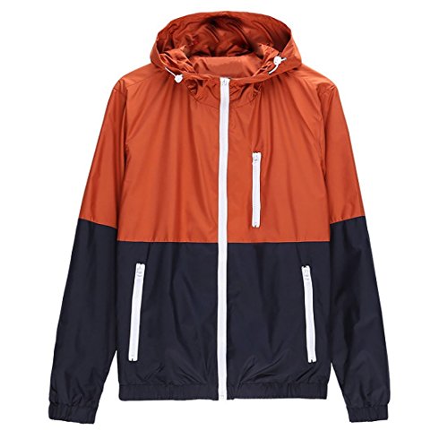 ZCL Women Quick Dry Windbreaker, Autumn Lightweight Hooded Jacket Sun Protection Outerwear Orange US Size L